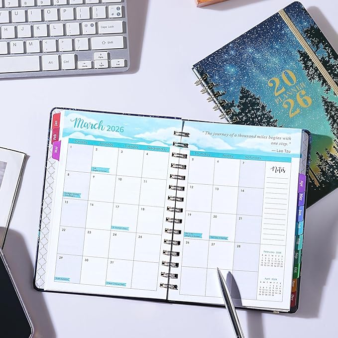 Planner 2026-2027 - Planner 2026 Weekly and Monthly from January - December, Calendar Planners with Colorful Tabs, Inner Pocket, 6.4" x 8.5"