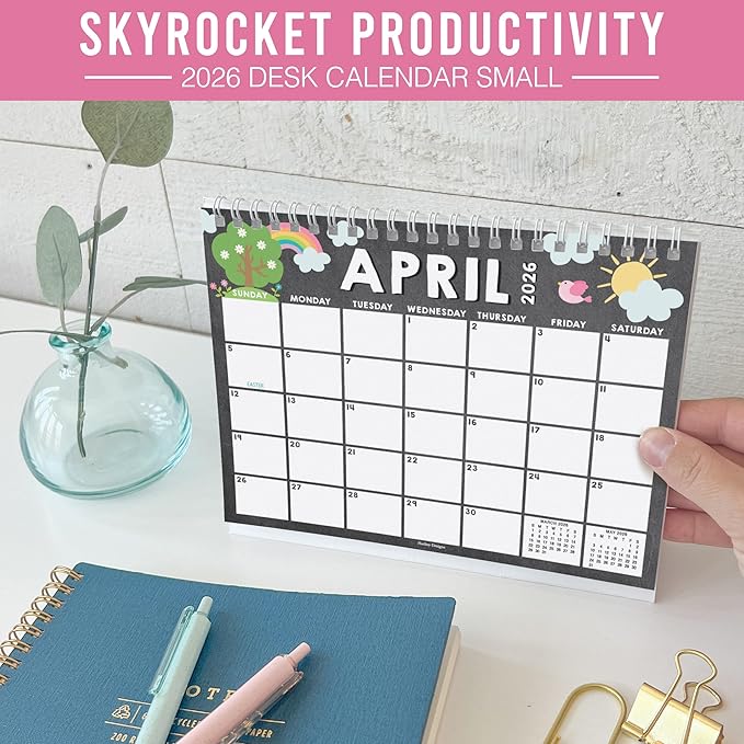 Small Desk Calendar 2026-18-Month 2026 Desk Calendar Small for Home, Office & Classroom, Standing Flip Desks Calendars 2026-2027, Teacher Appreciation Gifts, Graduation Gifts