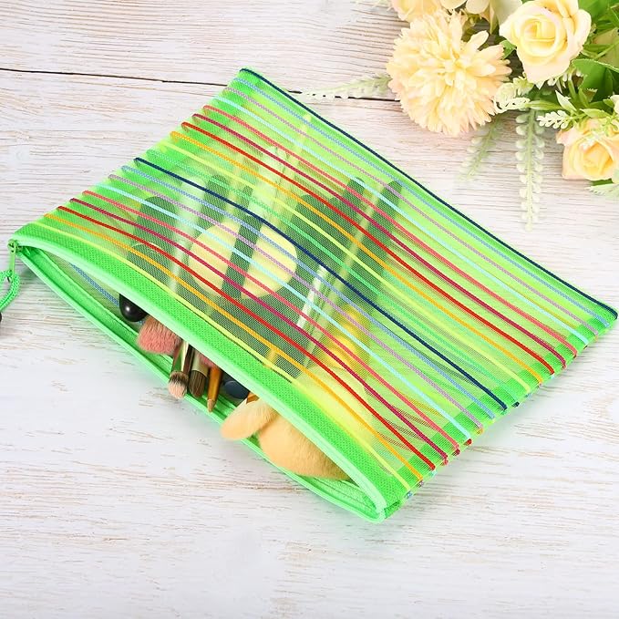 PATIKIL Mesh Zipper Pouch, 12 Pack Nylon A5 Size Pen Pencil Case Document Toiletry Cosmetic Makeup Zipper Travel Pouch Organizer for Office, Green