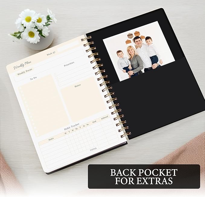Undated Weekly Planner – Minimalist Notebook for Work, Home & Daily Writing | Simple Matte Planner for Goals, Appointments, Notes & Productivity, Elegant Cardstock Pages, Black