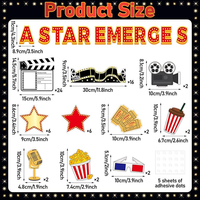 Movie Night Bulletin Board Set Awards Ceremony Classroom Decorations Movie Star DIY Photo Name Crafts Paper Cutouts A Star Emerges Bulletin Board Borders for Back to School Classroom Wall Door Decor