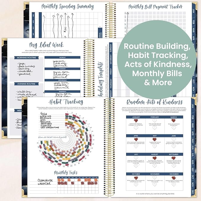 bloom daily planners 2026 Hardcover Calendar Year Goal & Vision Planner (January to December) - Monthly & Weekly Agenda Organizer - 7.5" x 9" - Midnight Sky