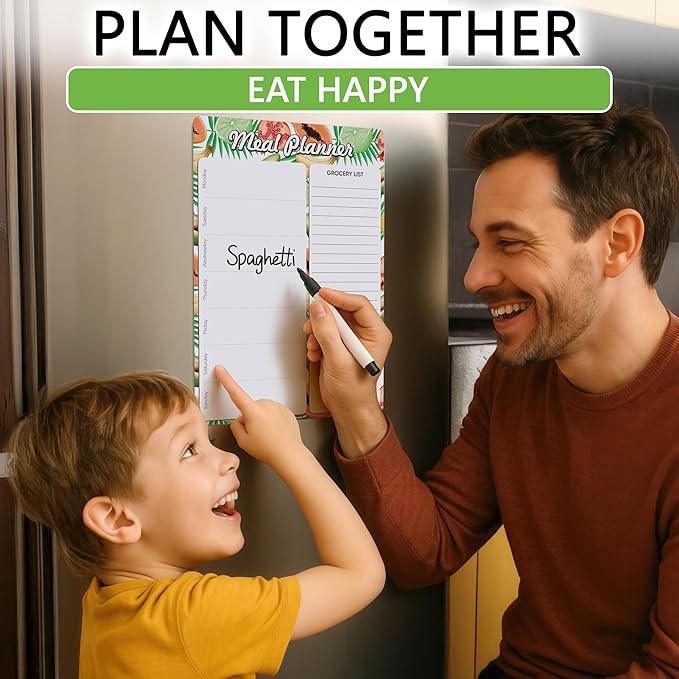 Magnetic Meal Planner for Refrigerator A4-8.5 x 12 Weekly Menu Magnet Fridge Menu Board for Kitchen Dry Erase Menu Board for Fridge Dinner Magnetic Menu Board with Dry Erase Grocery List for Fridge