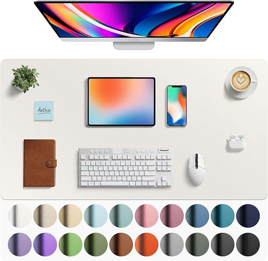 Aothia Faux Leather Desk Mat - Large Mouse Pad, Non-Slip PU Leather Blotter, Waterproof Writing Surface for Office and Home (Off-White, 40" x 24")