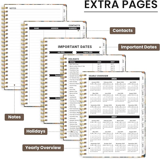 2026 Planner, Weekly and Monthly Planner for Women, January 2026 - December 2026, Hardcover 2026 Calendar Planner Book with Tabs, Inner Pocket, Spiral Bound, Perfect for Office Home School Supplies - A4 (8.5" x 11"), Petals