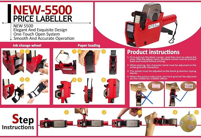 Price Gun Labels - 50 Rolls w/ 5 Ink Rolls, Price Stickers w/Expiration Date Stamp - Compatible w/MX-5500, NEW-5500, CN-979, MX-H813 & More - for 1-line Price Gun Machines