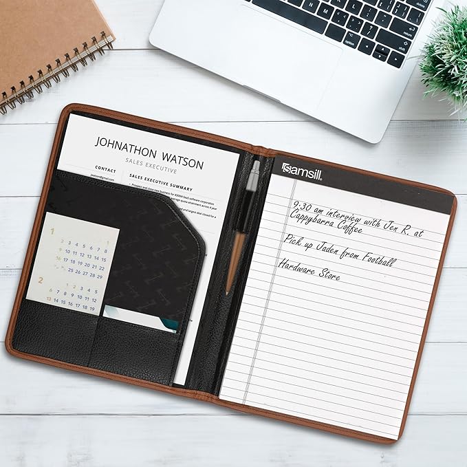 Samsill Professional Padfolio, Hampton Collection, Black/Brown Faux-Leather Business Portfolio, Includes 8.5 x 11 Writing Pad