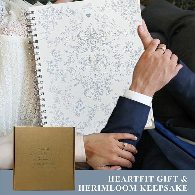 Bride Squad Wedding Planner Book and Organizer | Bridal Wedding Planner Book with Countdown Calendar & Checklists | A Thoughtful Engagement Gifts for Couples, Blue & White Floral