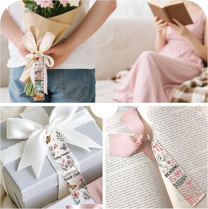Dazoratix Dark Romance Acrylic Bookmarks - 45 Pcs Funny Acrylic Bookmark Blanks Double-Sided Clear UV DTF Transfer Stickers Bookmark Making Kit Yellow Pink Ribbon for Book Lovers Women DIY Crafts Gift