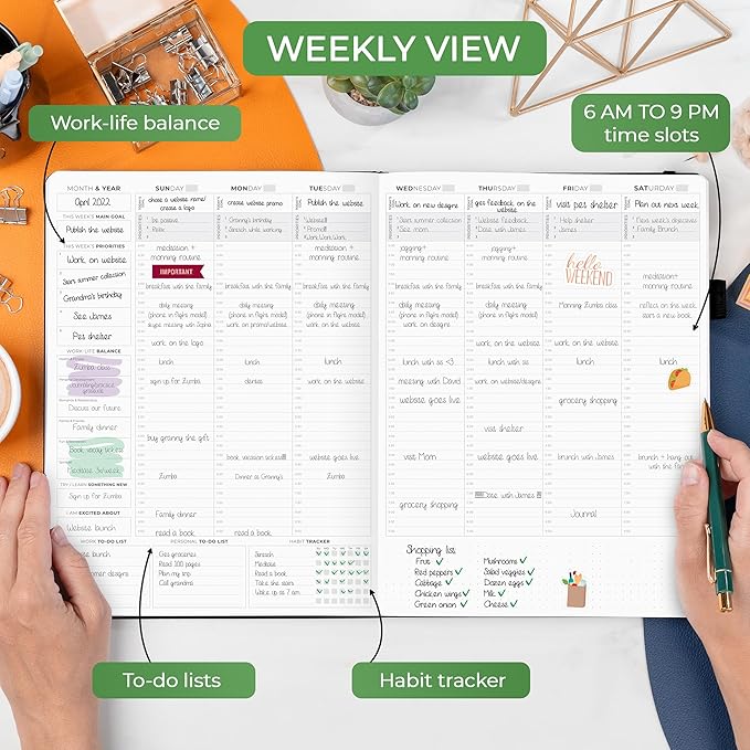 Clever Fox Hourly Planner PRO Premium – Undated Schedule Planner with Daily Time Slots – Personal Organizer Notebook for Time Management – Weekly & Monthly Life Journal, A4 Size (Black)