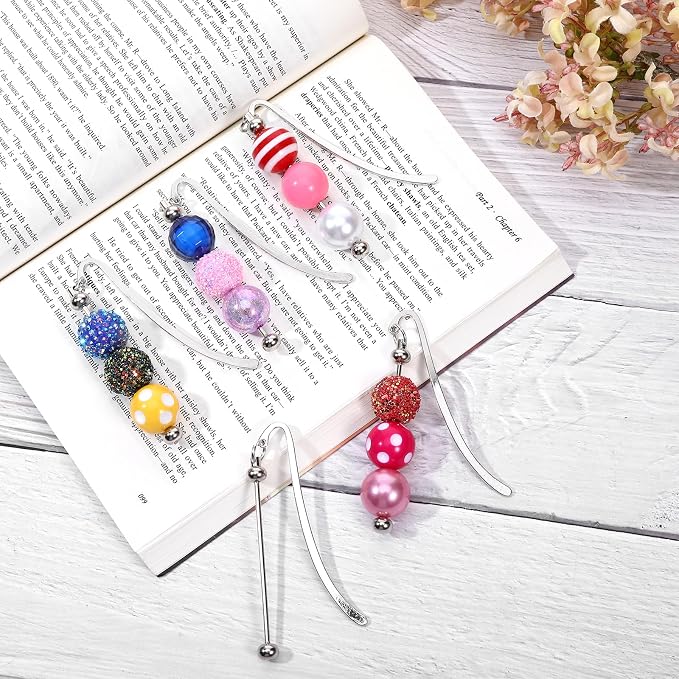 24 Pcs Beadable Bookmarks DIY Metal Bookmark Bar, Metal Beadable Blank Bar Beaded Bookmark Craft Jewelry Pendant DIY Modern, Charm Gifts for Book Lovers, Students, Teachers Office Supplies (Silver)