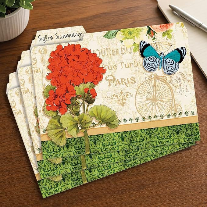 Current Grande Fleur File Folders Value Pack - Bulk Set of 24, 6 Pretty Decorative Designs, 1/3 Cut Tabs, Heavy-Duty Paper Stock, Office Supplies for Home & Work, 9-½” x 11-¾” Letter Size