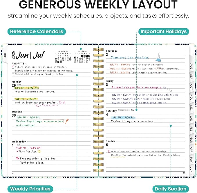 Planner 2026–2027, Weekly & Monthly Academic Organizer for School Year, Jul 2026–Jun 2027, Hardcover Planner with Tabs, Back to School Essential, 6.3" x 8.5", Drifting Whales