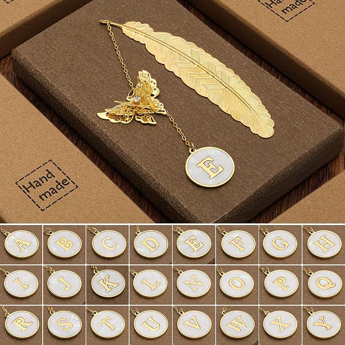 Personalized Initial Metal Butterfly Feather Bookmark for Women Girls Readers Book Lover Birthday Gifts for Women Her Teacher Girlfriend Wife Mom Sister Friend Daughter (Letter E)