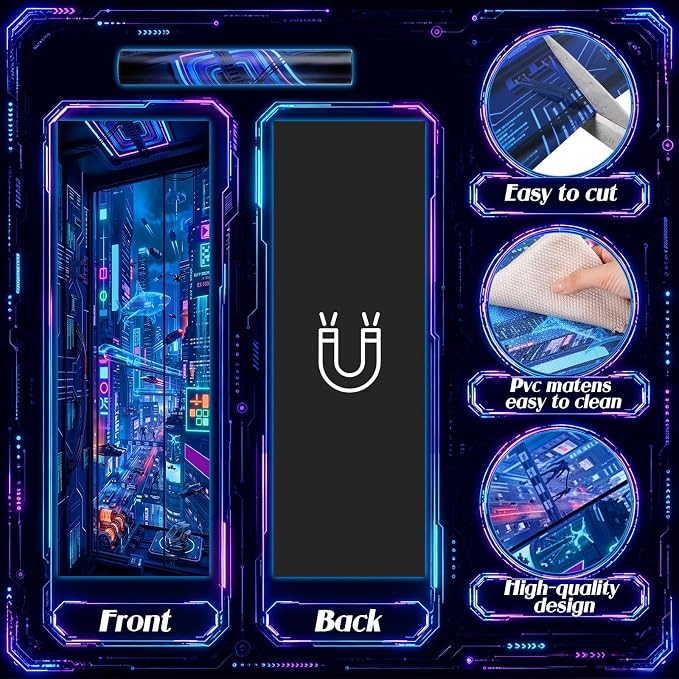 Kingdder 22 Pcs Cyber Theme Locker Accessories Kit Magnetic Refrigerator Magnets Mirror Whiteboard Pen Holder Hook Locker Wallpaper Rug Marker String Light for Back to School Party Decorations