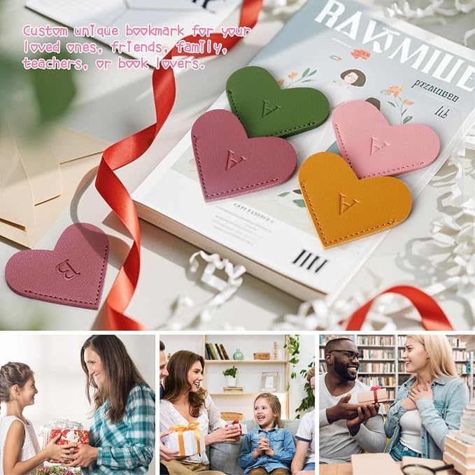 Personalized Initial Leather Heart Bookmark,Cute Corner Page Marker,Reading Accessories for Teachers Students Kids Book Lovers Women Gift,for School Office Home Supplies (Z(4 Pcs))