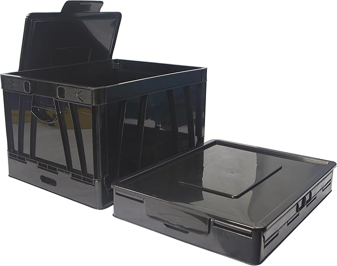 Storex Collapsible Crate with Lid, 17.25 x 14.25 x 10.5 Inches, Black, Case of 4 (STX61809U04C)