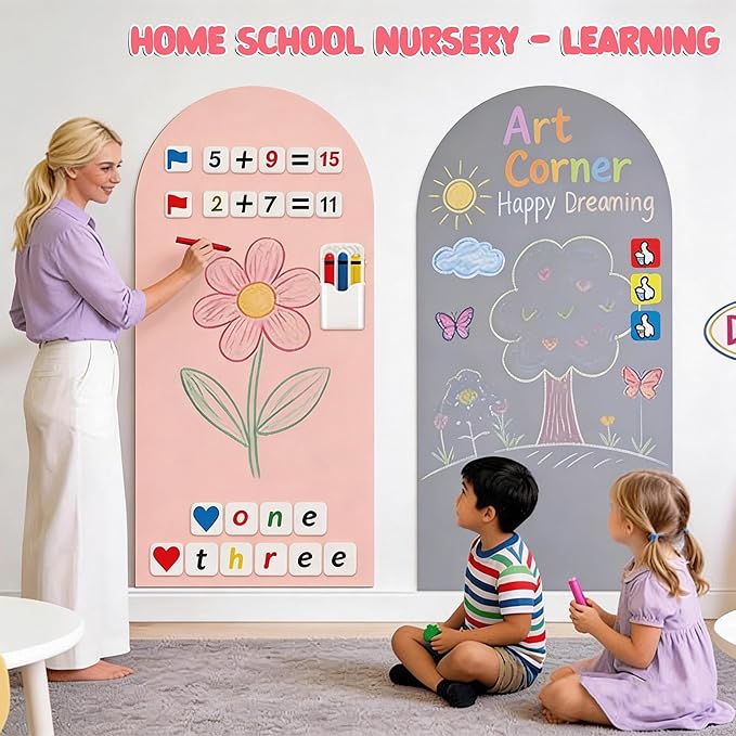 Magnetic Arch Wall Decal for Kids,Upgraded Thickened Magnetic Chalkboard for Most Wall,Suitable for Home Decoration Wallpaper and Children's Game Room (Grey, 18" W x 40" H)