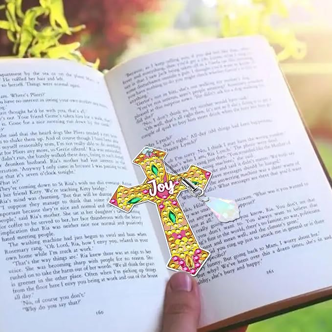 Cross Diamond Art Bookmark Kit: 8 Pcs Christian Bookmarks with Pendant, Spiritual Diamond Painting Book Mark Gifts for Reading Lovers DIY Crafts