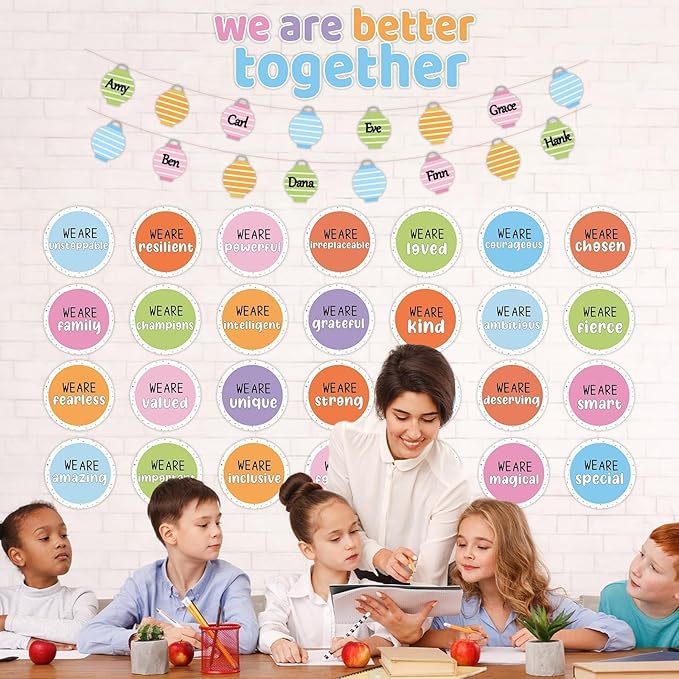 QOUBAI Pastel Affirmation Station Bulletin Board Set Motivational Together We are Better Bulletin Board Inspirational Positive Sayings Cutouts Classroom Decor for Back to School Decor Wall Door