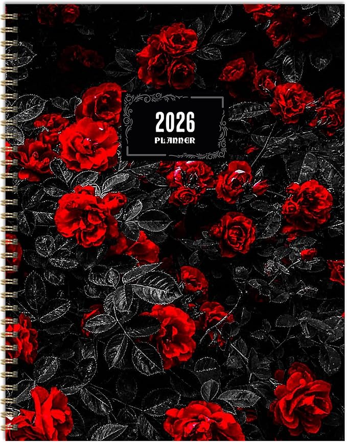 TF Publishing 2026 Red Roses Large Weekly Monthly Planner with 12-Month Calendar Grid, Goals and Task Trackers, Notes Section, and Stickers - Large Planner for School or Work - 9in x 11in