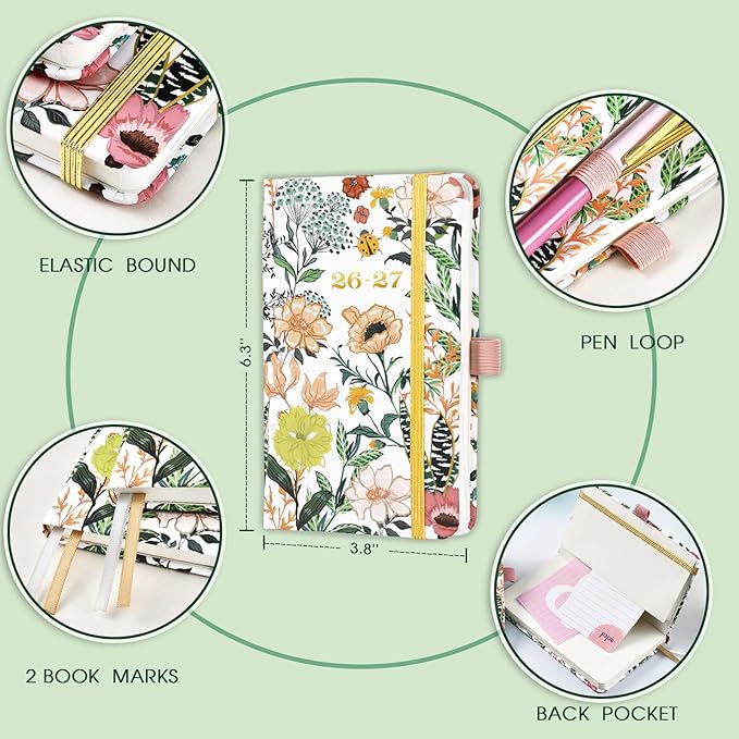 2026-2027 Pocket Planner/Calendar - July 2026 - June 2027, Pocket Calendar 2026-2027, Academic Planner, Weekly Monthly Planner, 6.3''×3.8'', Pen Loop, Pocket, 2 Book Marks, Elastic Closure, Note Pages