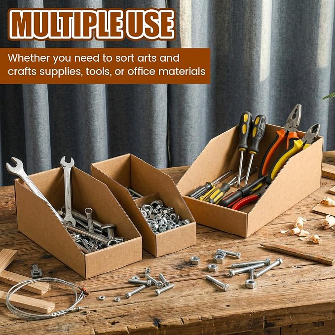 50 Pack Cardboard Storage Bins Assorted Sizes, Cardboard Boxes, 28 Pack 12x4x4.5, 14 Pcs 12x6x4.5, 8 Pcs 12x8x4.5 Corrugated Organizer Bins for Pantry, Shelves, Garage, Office, Shop