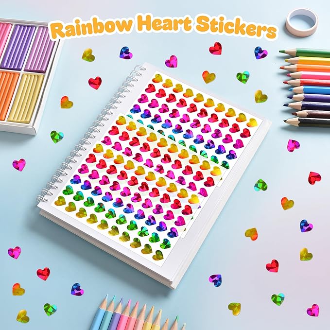 1800Pcs Holographic Heart Stickers, 0.6in Rainbow Tiny Stickers for Kids Rewards, Teachers, Classroom, Reward Charts, Behavior Tracking, Holiday Decor, Planner, Scrapbooking, DIY Crafts