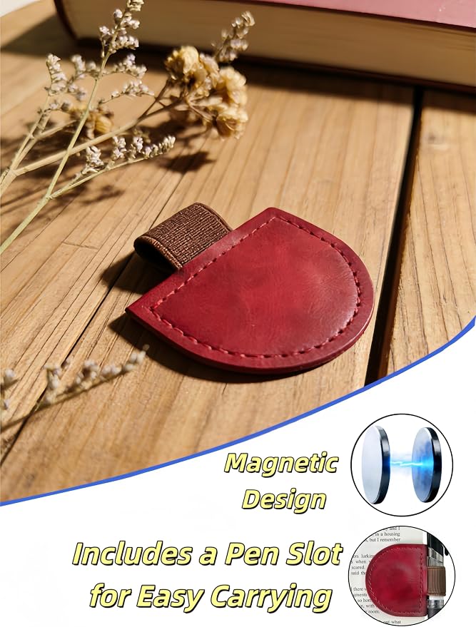 Vintage Mark Bookmark with Pen Holder, Magnetic Leather Bookmarks for Men Women Kids Book Lovers, Personalized Magnet Bookmark Clip Page Markers for Student Teacher Gifts Reading Accessories