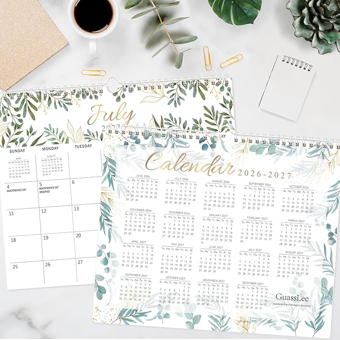 GuassLee Wall Calendar 2026, 19-Months Hanging Desk/Wall Calendar Runs From Jun. 2026 to Dec. 2027, 14" x 11.5" Monthly Planner Wall with Thick Paper, Plant Design for Office School Home Organizing