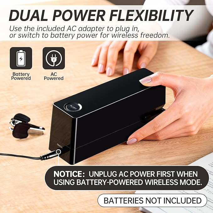 Deli Electric Stapler, Automatic Staplers for Desk with 2000 Staples & Staple Remover, 25-Sheet Capacity, No-Jam, AC or Battery Powered Staplers for Office Home School, Black