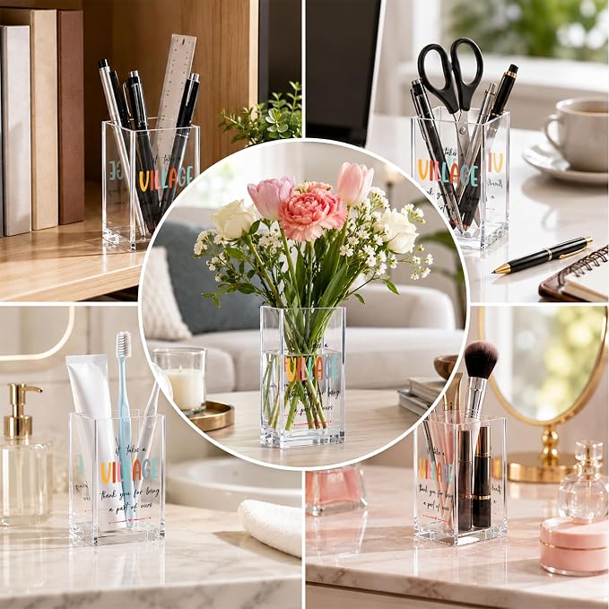 Thank You Gifts for Women, Appreciation Gifts Acrylic Pen Holder Cup, Desk Decor Pencil Holder Organizer, Coworker Boss Friend Gift