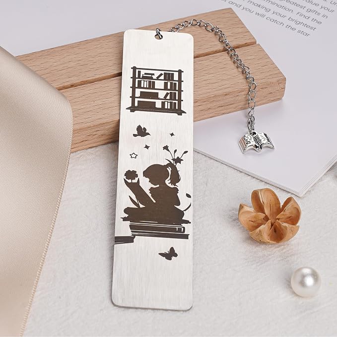 Inspirational Bookmark Gifts for Girls Women - Never Underestimate The Power of a Girl with a Book, Gift for Book Lovers Teachers Friends Readers Students Graduation Birthday Christmas (Silver)
