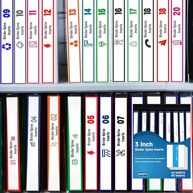 gisgfim 20 Sheets Binder Spine Inserts 3 Inch Spine Width White Binder Labels 92LB Printable Side Identifiers for Inkjet Laser Printers Cardstock View Binders Labels 3 Inserts/Sheet
