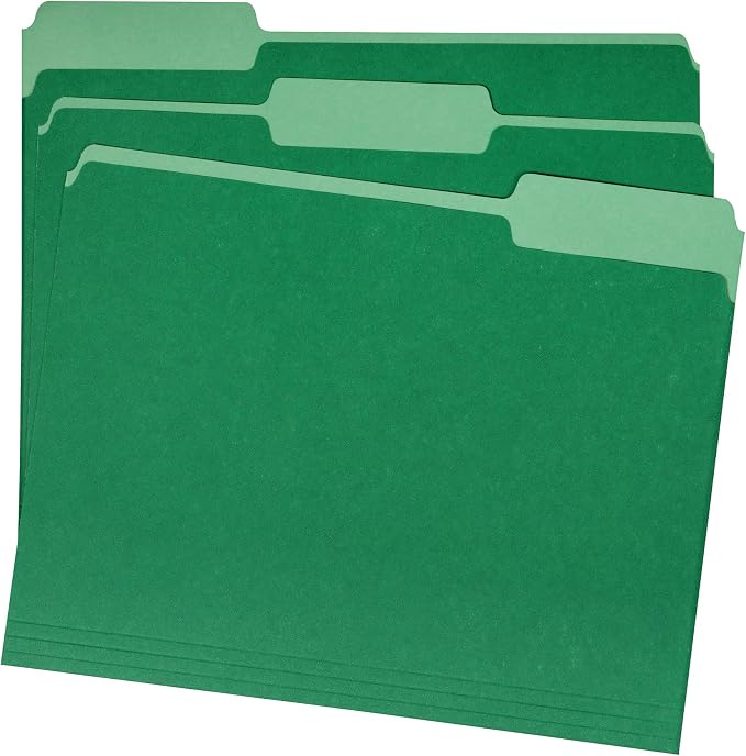 Amazon Basics File Folders for Organization,Letter Size,1/3 Cut Tab,Bright Green,(Pack of 360)