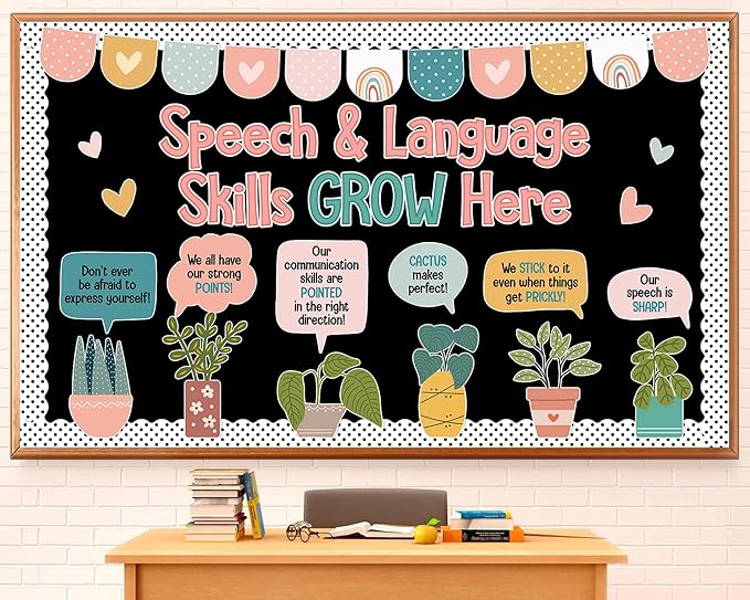 Speech Therapy Bulletin Board Decorations Motivational Accents Bulletin Board Set Inspirational Succulent Plant Blackboard Positive Affirmation Wall Decor for Home School Classroom Office Door Wall