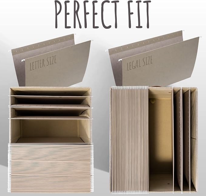 Decorative File Organizer Box Set of 2 - Collapsible Linen Filing Cabinets with Handles Are Perfect to Store All Your Documents & Hanging File Folders - Portable Easy Slide Office Crates with Lid