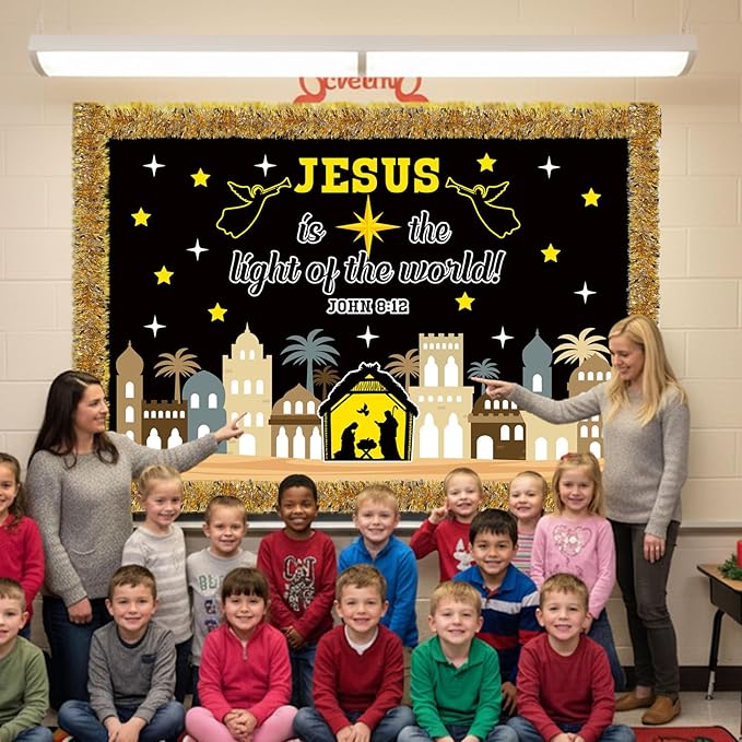 Pasimy Nativity Religious Bulletin Board Classroom Decorations Set Jesus Holy Night Scene 3D Bulletin Board Christian Bible Verse Paper Cutouts for Winter Holiday Xmas School Church Decor