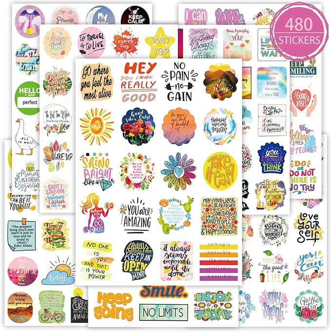 480 Pieces Inspirational Quote Daily Planner Stickers for Women Journaling Calendar Scrapbook Stickers Aesthetic 24 Sheets Motivational Waterproof Sticker for Kids Teachers Water Bottle