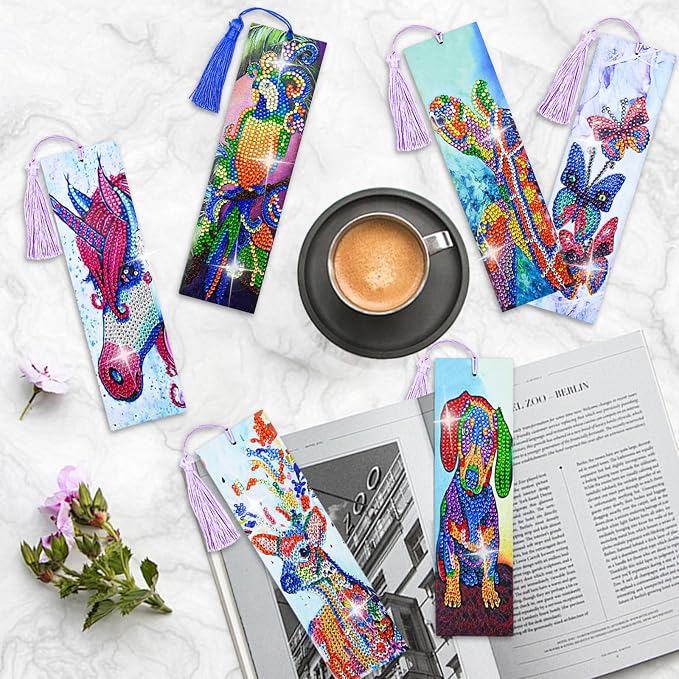 6 Pcs Diamond Painting Bookmark, Animal DIY Book Makers for Adults Book Lovers, Diamond Art Beginners, Small Diamond Art Kits, Paint by Art Crafts Supplies Gift for Women Girls (Dog)