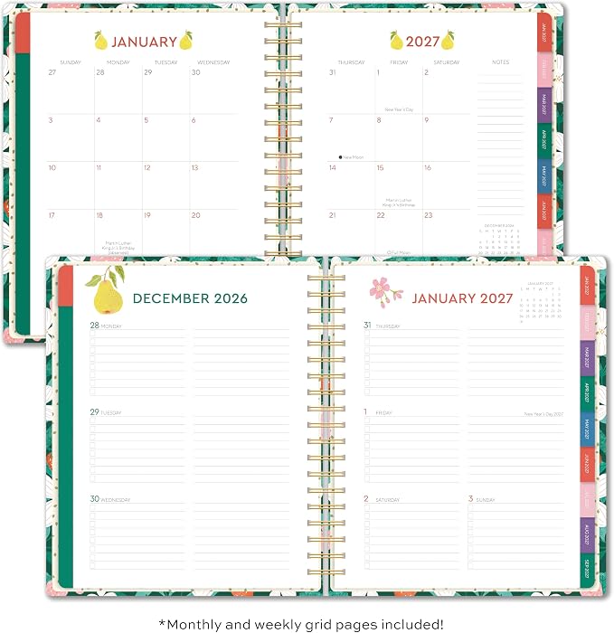 High Note 2027 Planner, 17-Month Weekly & Monthly Hardcover Planner: August 2026 to December 2027, 9" x 10", Fruits with Notes, Lists & Reference Pages + Sticker Sheet