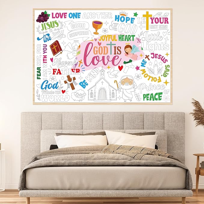 LUUFILx God is Love Coloring Poster for Kids Giant Coloring Poster Large Positive Coloring Tablecloth Jumbo Coloring Books for Kids Classroom Home Birthday Party Supplies Favor