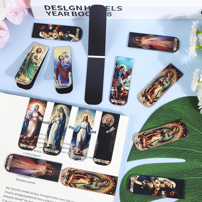 Wxiben Catholic Magnetic Bookmarks Gifts - 30 Pcs Christian Religious Book Mark Magnets Catholic Saints Magnetic Bookmark Jesus Virgin Mary Book Markers Page Clip for Women Men Sunday School Gift