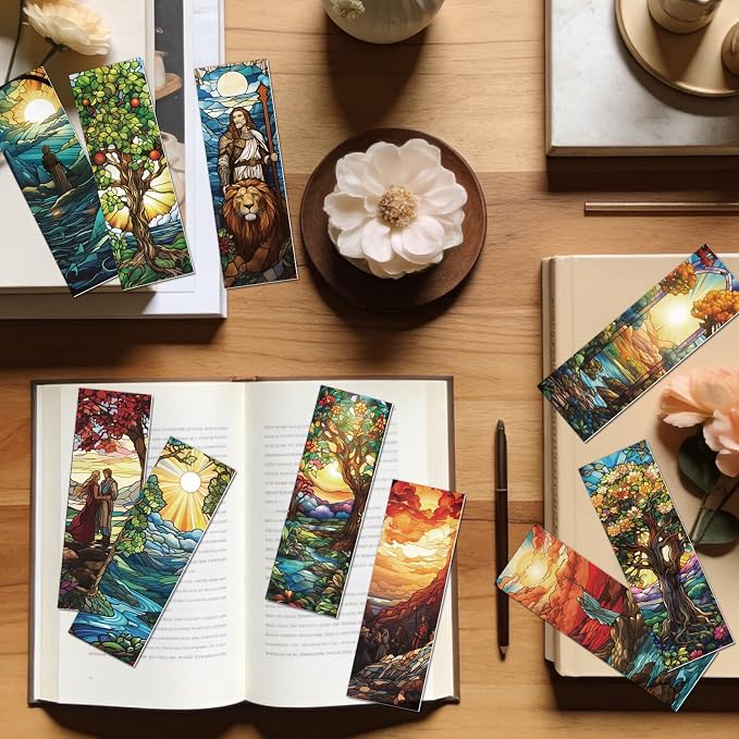 Catholic Stained Glass Bookmark Gifts - Cosmisun 20 Pcs Religious Christian Transparent PVC Bookmarks Saints Jesus Book Mark Page Marker Clips for Women Men Book Lovers Reader Church Sunday School
