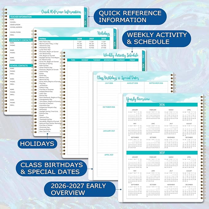 Teacher Planner 2026-2027 - Academic Planner 2026-2027 from July 2026 - June 2027, 8.5" x 11", Weekly & Monthly Lesson Plan Book, Helps Better Teaching