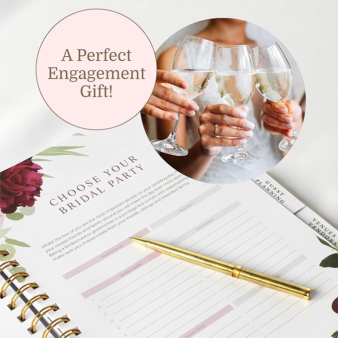 Your Perfect Day Wedding Planner Book and Organizer - Wedding Planner Book - Bridal Planning Binder with Countdown Calendar - Bride Gifts - (PINK FLORAL)