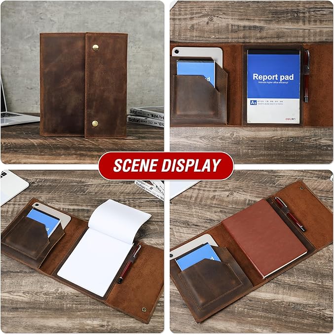 Top Grain Leather Text Custom Padfolio/Portfolio for Men & Women, Handmade Vintage, Multi-Functional Business Portfolio Organizer, Compatible with Cards/iPad Mini/Pen/A4/A5 Size Document