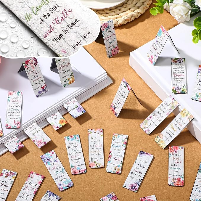 Chinco 30 Pcs Magnetic Christian Bookmarks - Bible Verse Inspirational Scripture Page Clips, Religious Prayer Bookmarks for Women, Kids, Teachers, Church Supplies & School Gifts(Flower)