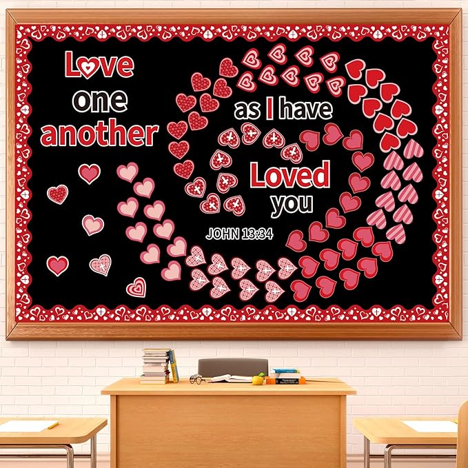Pajean Valentine's Day Heart Bulletin Board Set Romantic Love Classroom Decorations Sweet Day Theme Paper Cutouts for Wall Window Decor School Office Supplies(Religious)