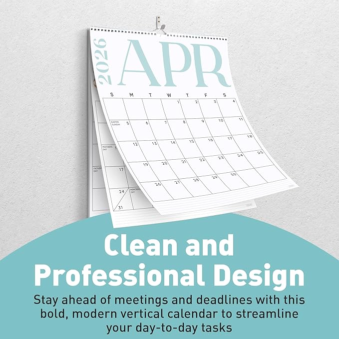 S&O Modern Vertical Wall Calendar from January 2026-June 2027 - Tear-Off Monthly Calendar - 18 Month Academic Wall Planner - Hanging Organizer to Track Anniversaries & Appointments - 13.5"x10.5”in
